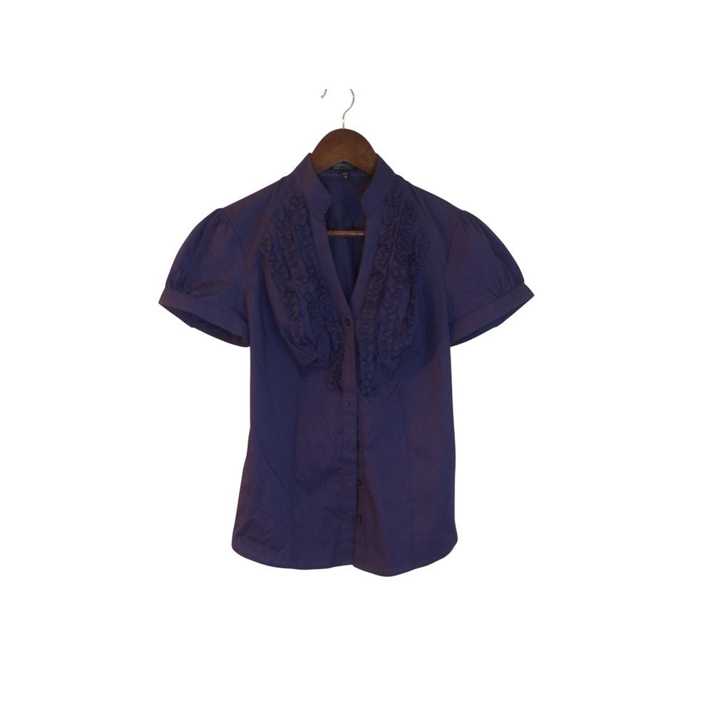 Express Ruffle Front Top Puff Sleeve Blouse Collared Purple‎ XS/#5179